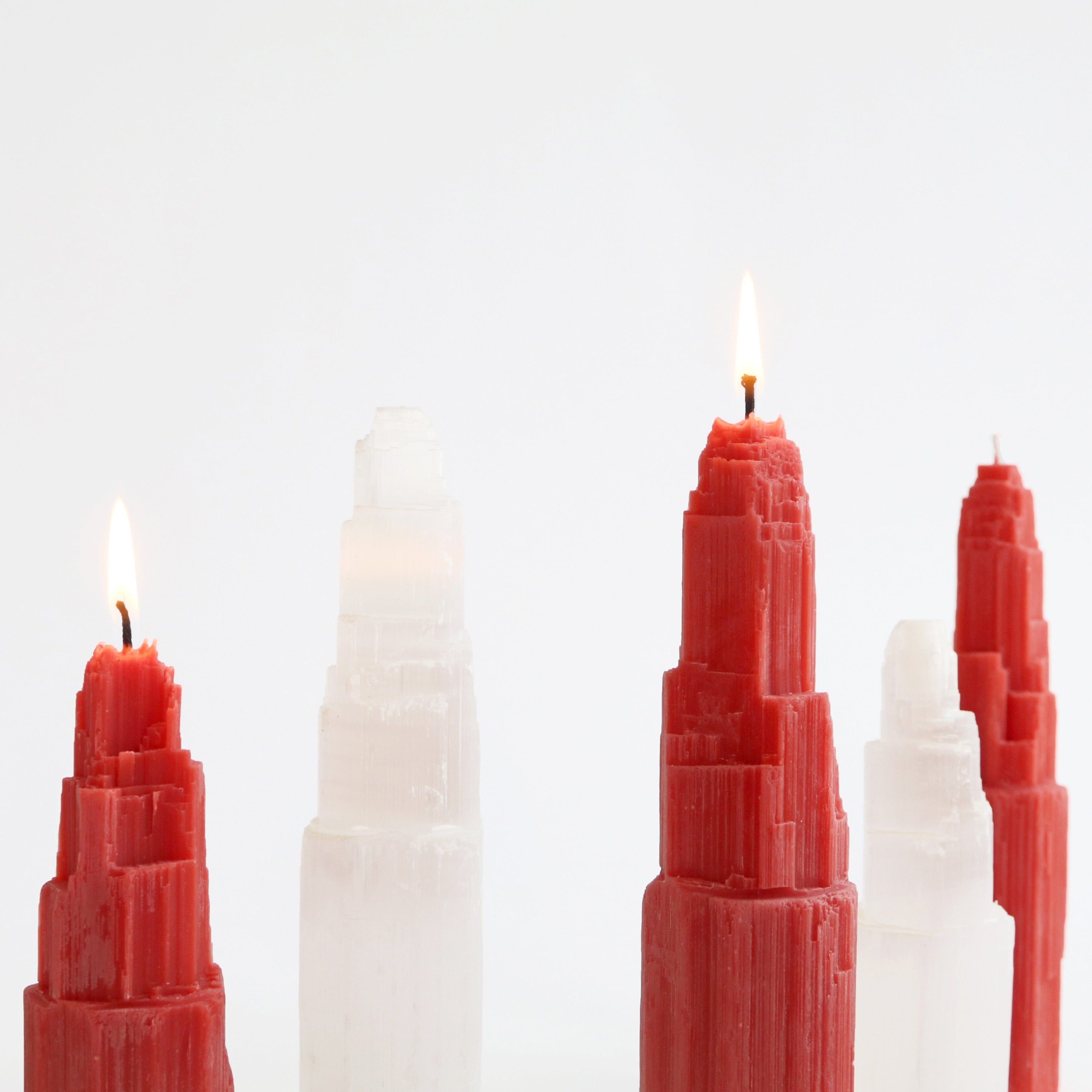 red crystal tower candles lit
