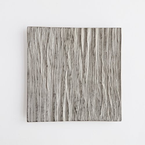 silver metal serving tray with natural texture