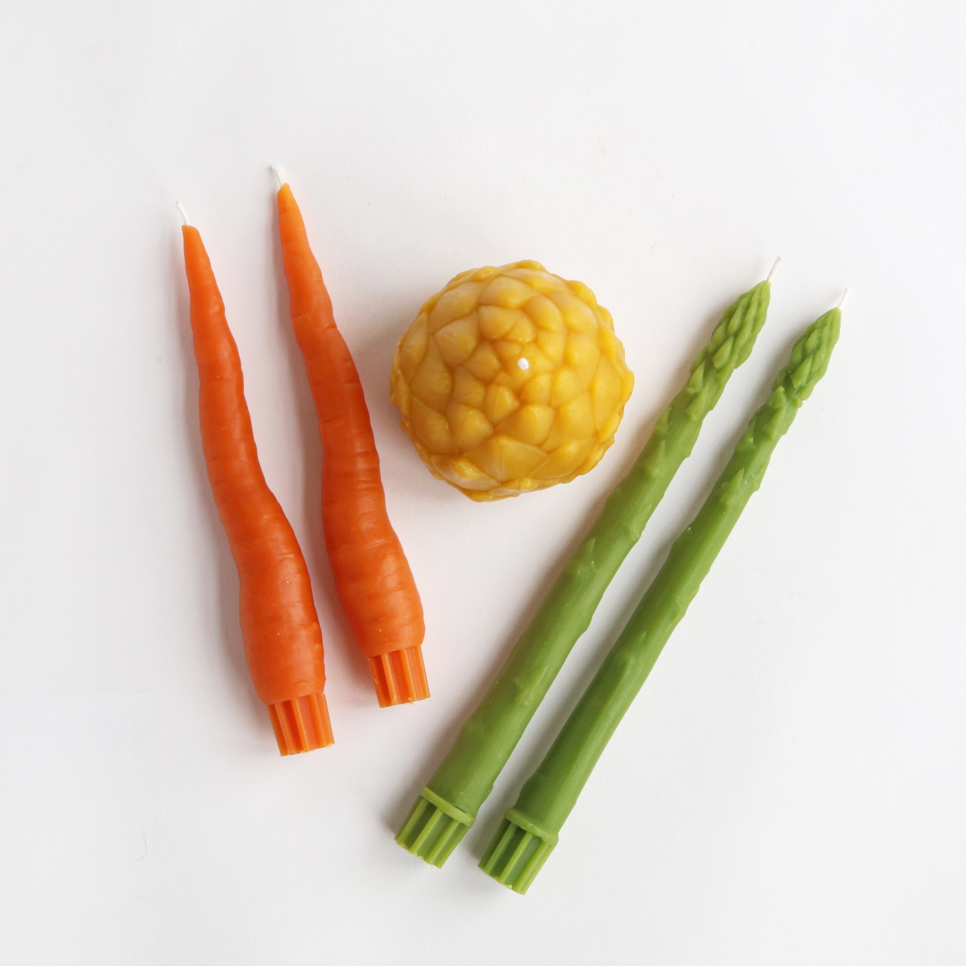 asparagus carrot and artichoke candles
