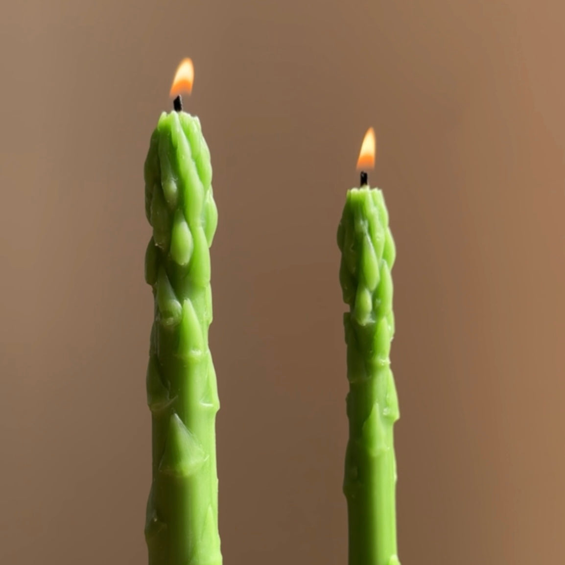 two green asparagus beeswax candles 