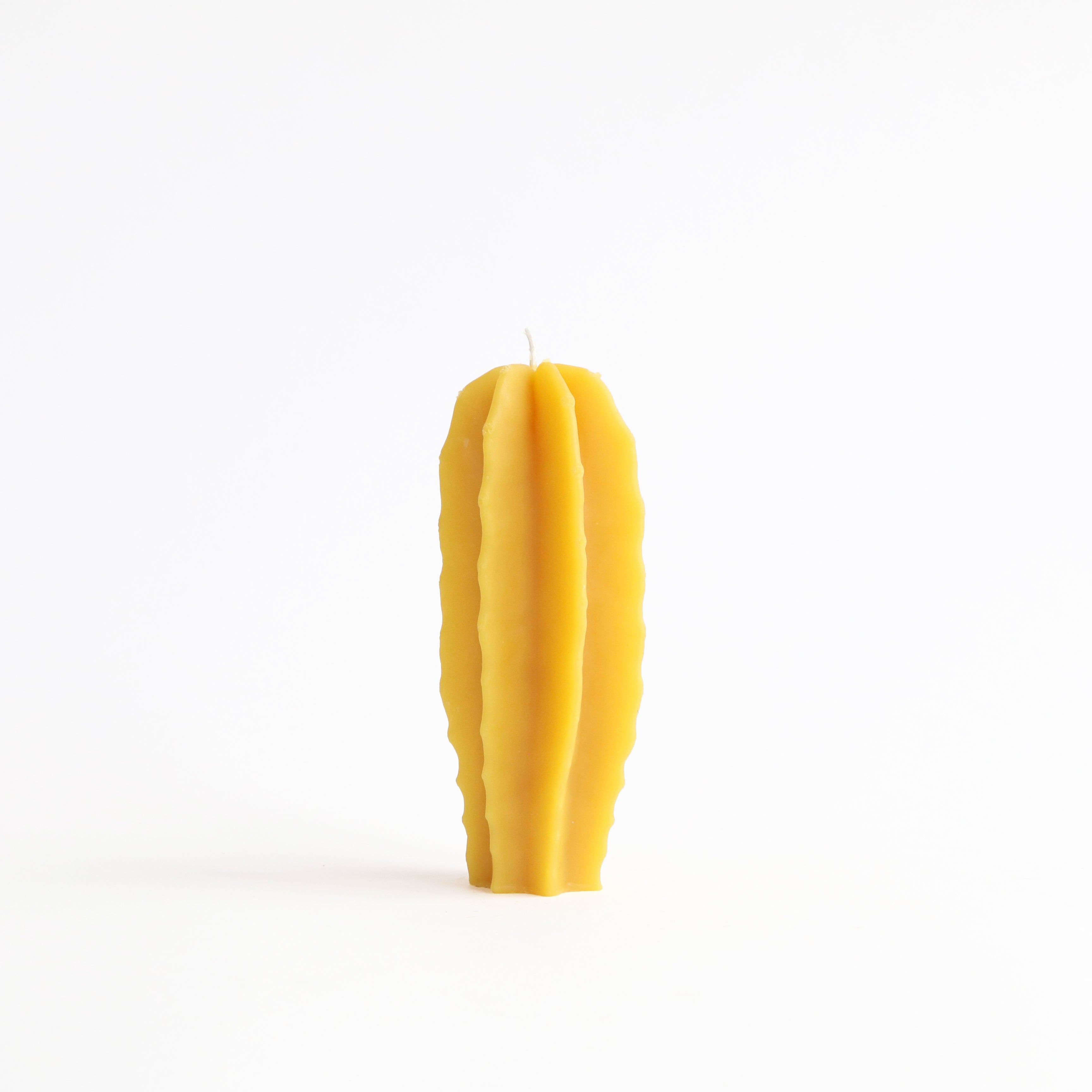 Yellow cactus-shaped candle on a white background