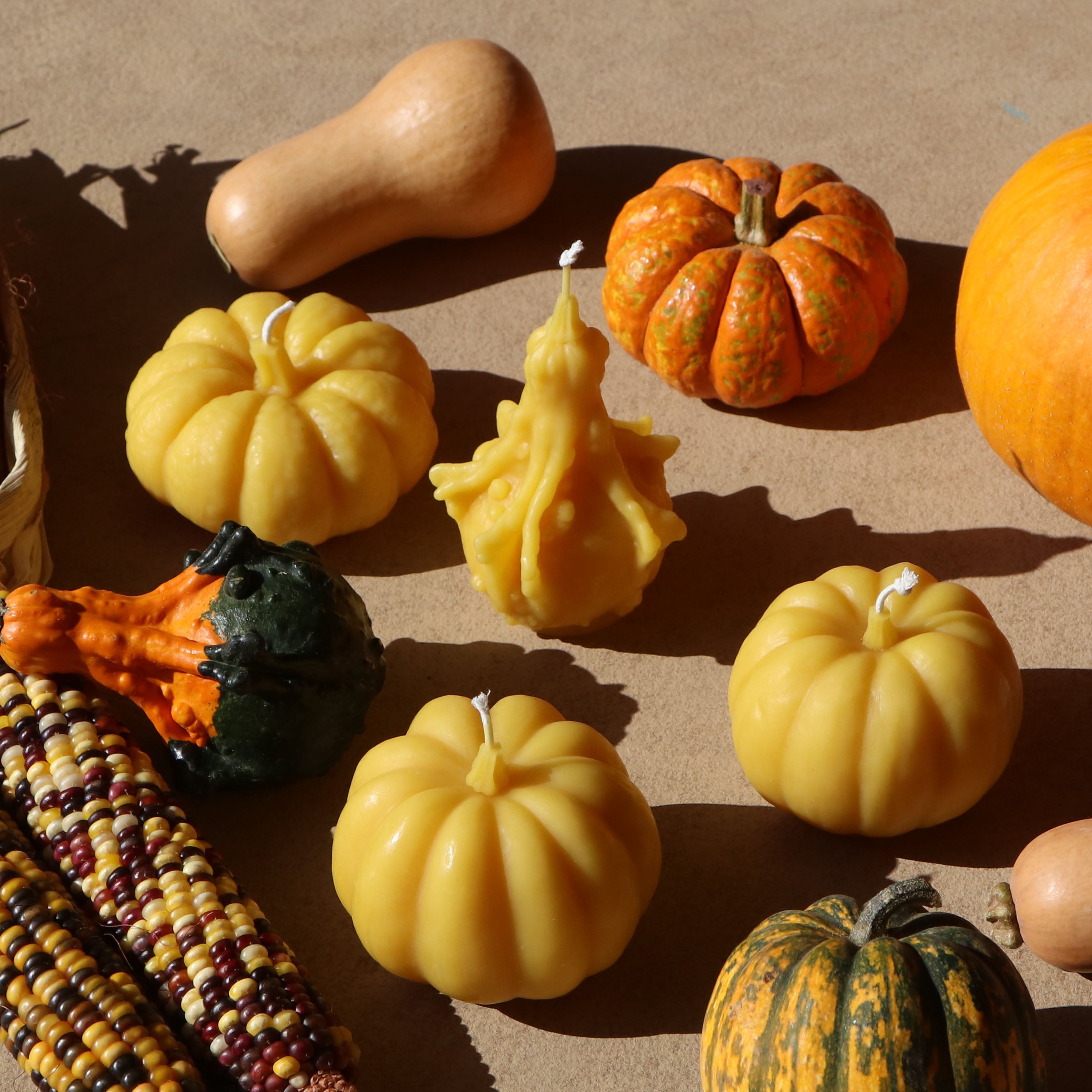 beeswax candles and fall decor 