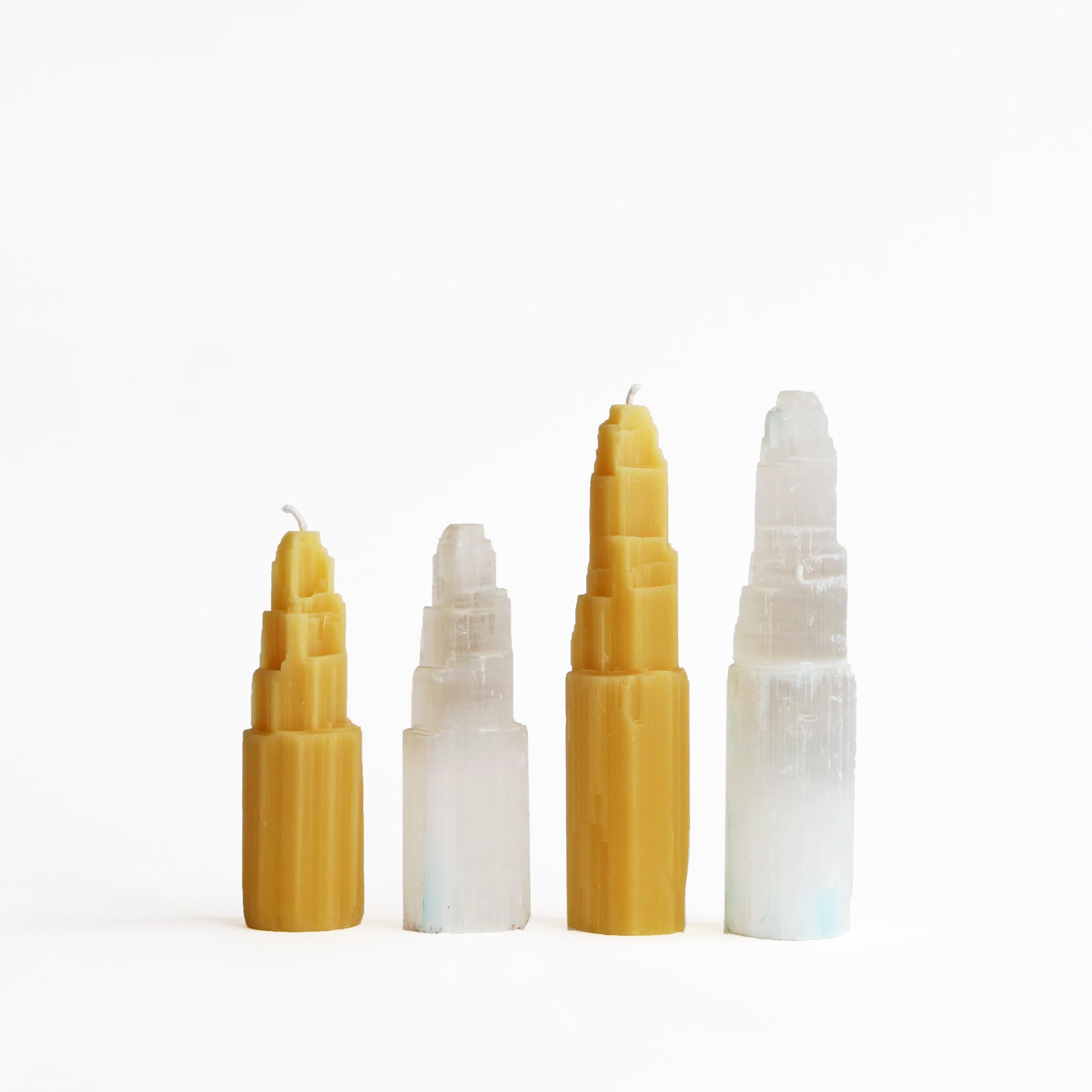 natural beeswax candles with crystal towers
