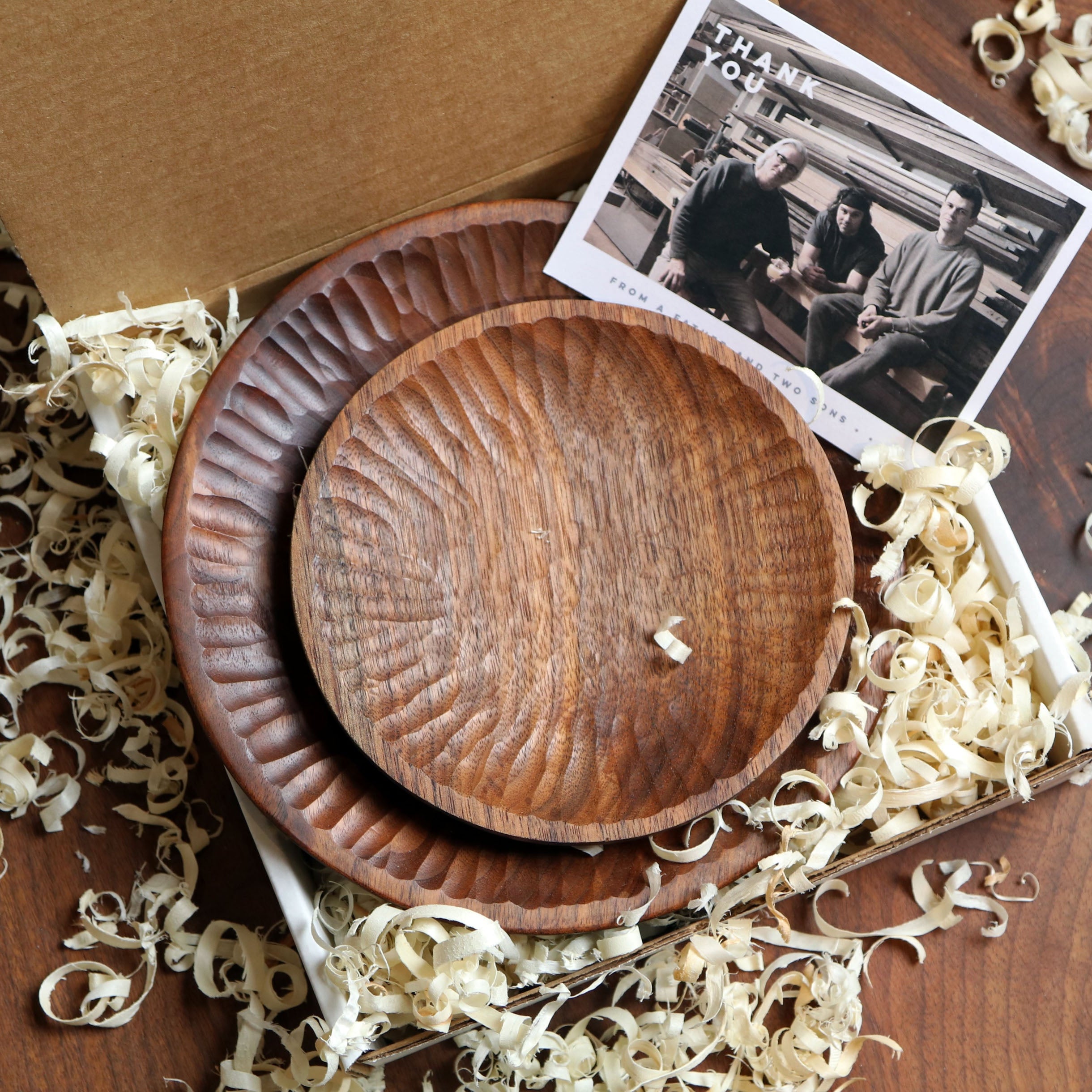 carved dishes with shavings and gift message